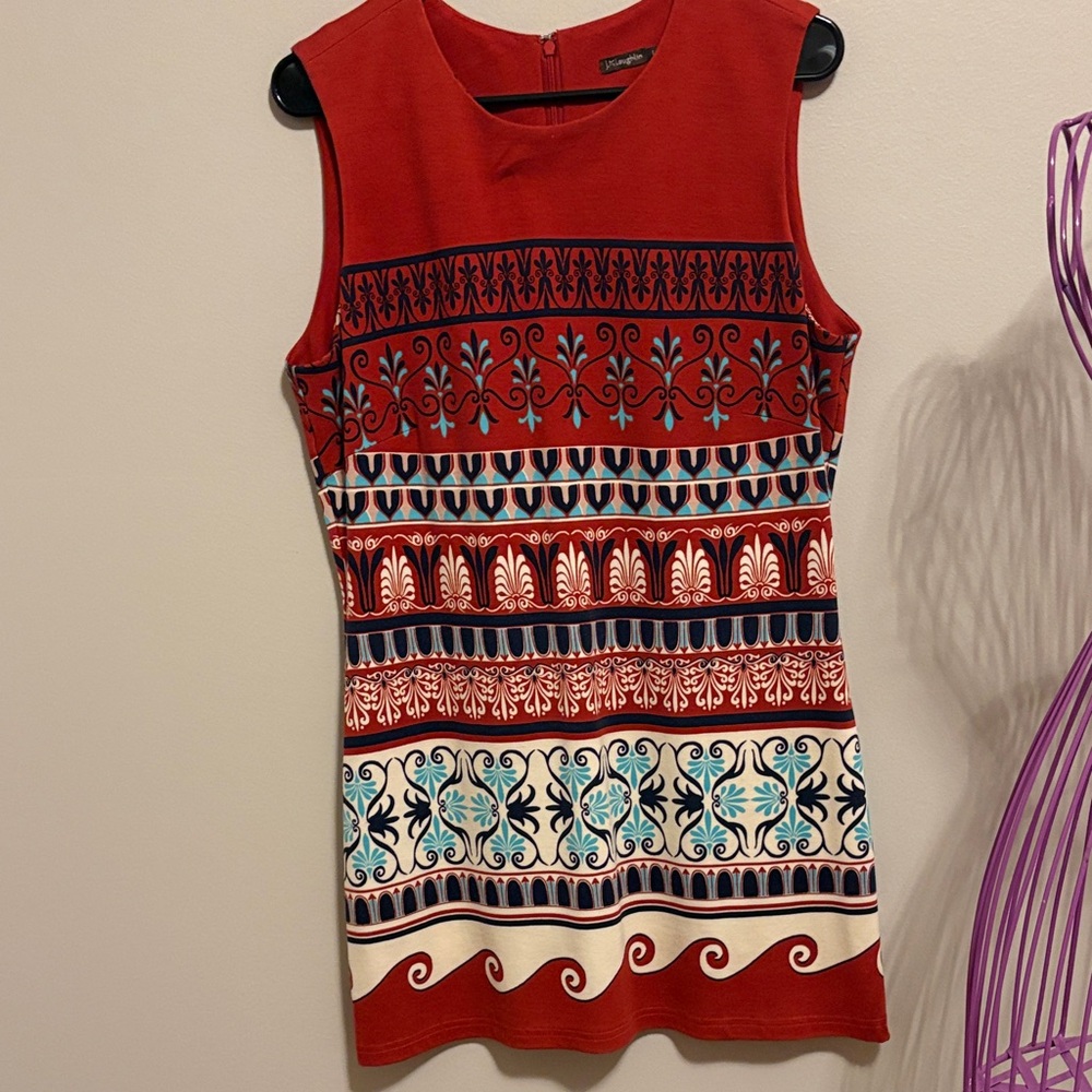 J. McLaughlin Rust Colored and Blue Patterned Mini Dress